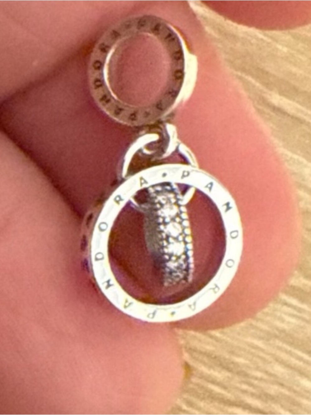 Pandora Sterling Silver Double Ring Pavé Dangle Charm - Silver